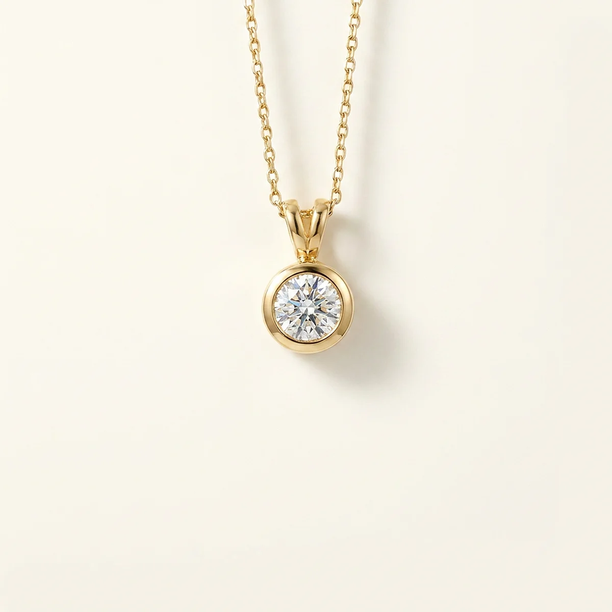 A .75ct colorless round diamond on a yellow gold pendant, custom-designed by Eterneva to honor the remarkable Aileen.