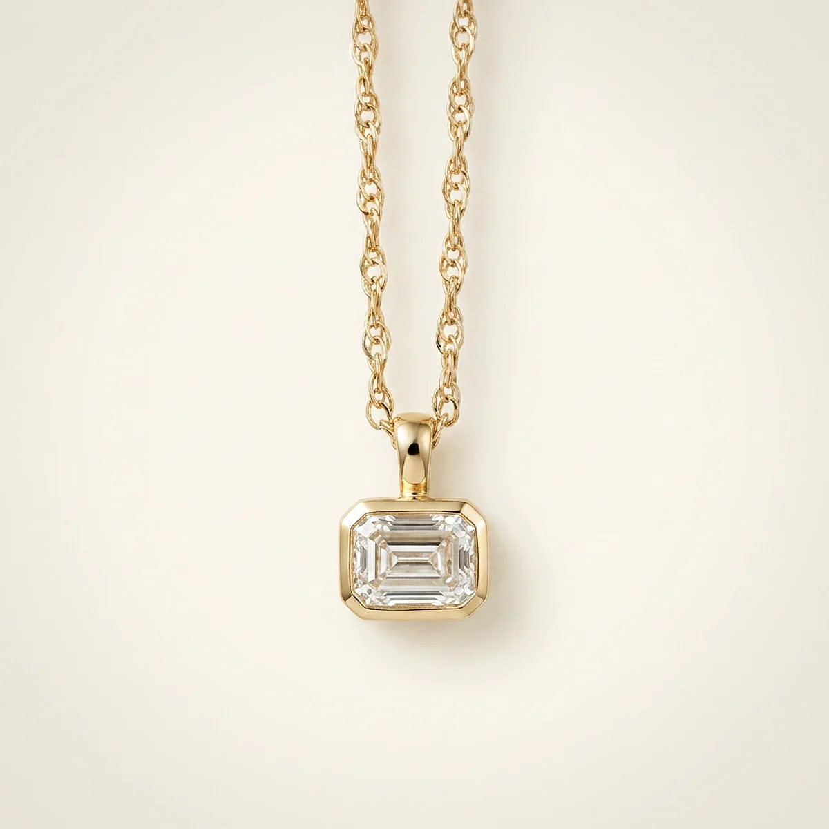 A .25ct colorless emerald diamond on a yellow gold pendant, custom-designed by Eterneva to honor the remarkable Tom.