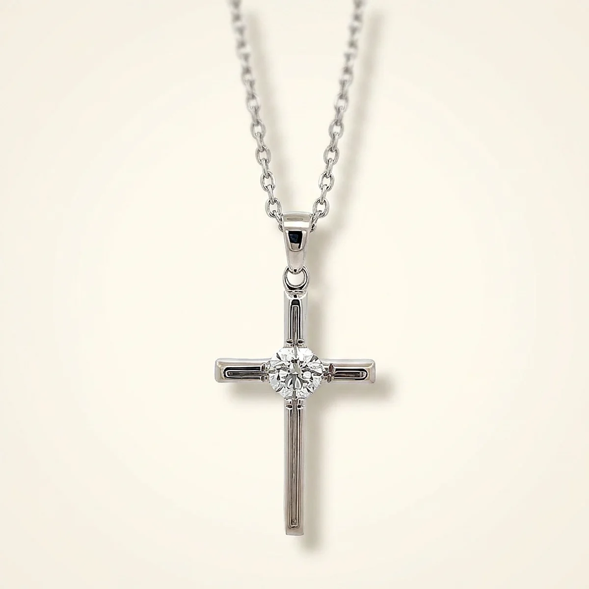 A .5ct colorless round diamond on a white gold pendant, custom-designed by Eterneva to honor the remarkable Dana.