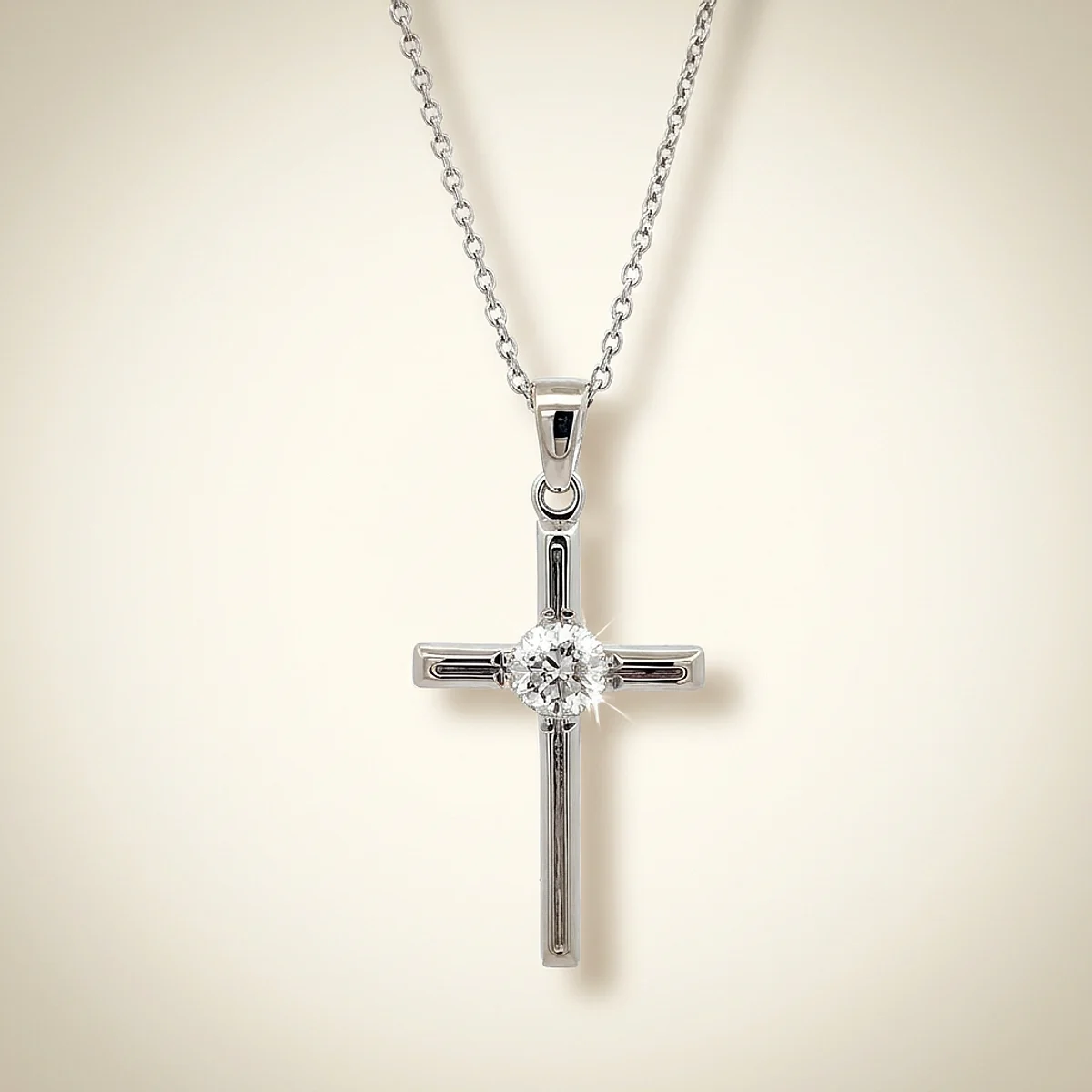 A .5ct colorless round diamond on a white gold pendant, custom-designed by Eterneva to honor the remarkable Dana.