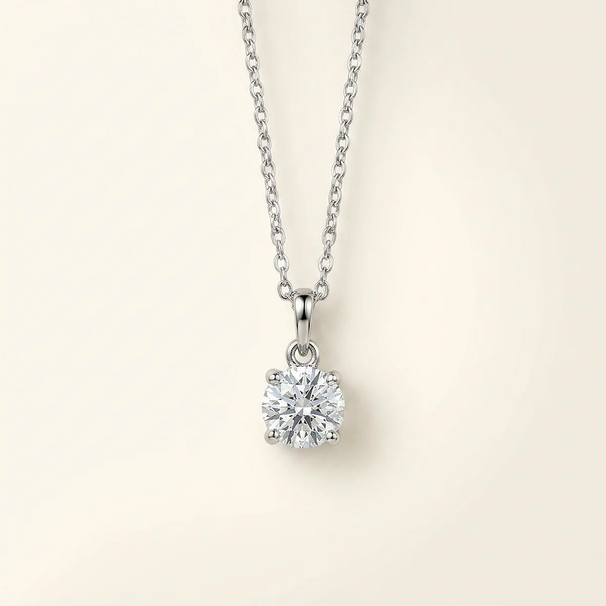 A .5ct colorless round diamond on a white gold necklace, custom-designed by Eterneva to honor the remarkable Evelt.