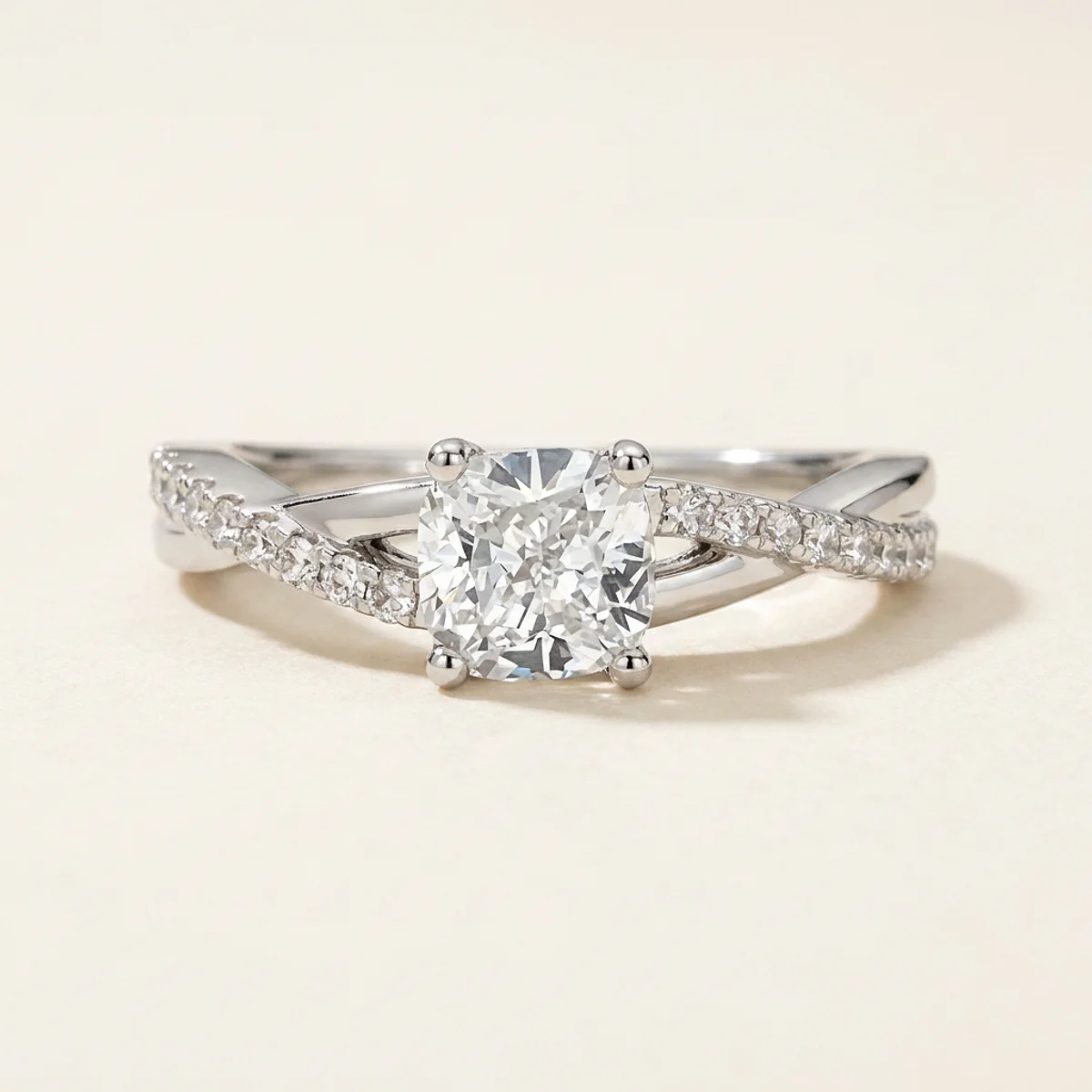 A 1ct colorless cushion diamond on a white gold ring, custom-designed by Eterneva to honor the remarkable Lady.
