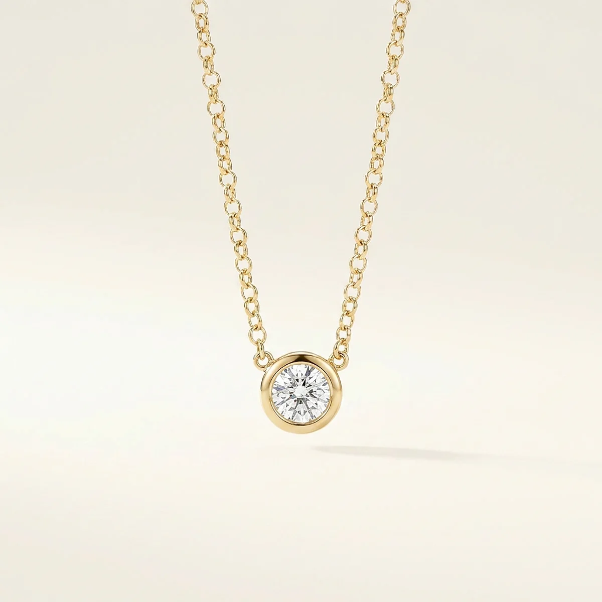 A .5ct colorless round diamond on a yellow gold necklace, custom-designed by Eterneva to honor the remarkable Claudia.