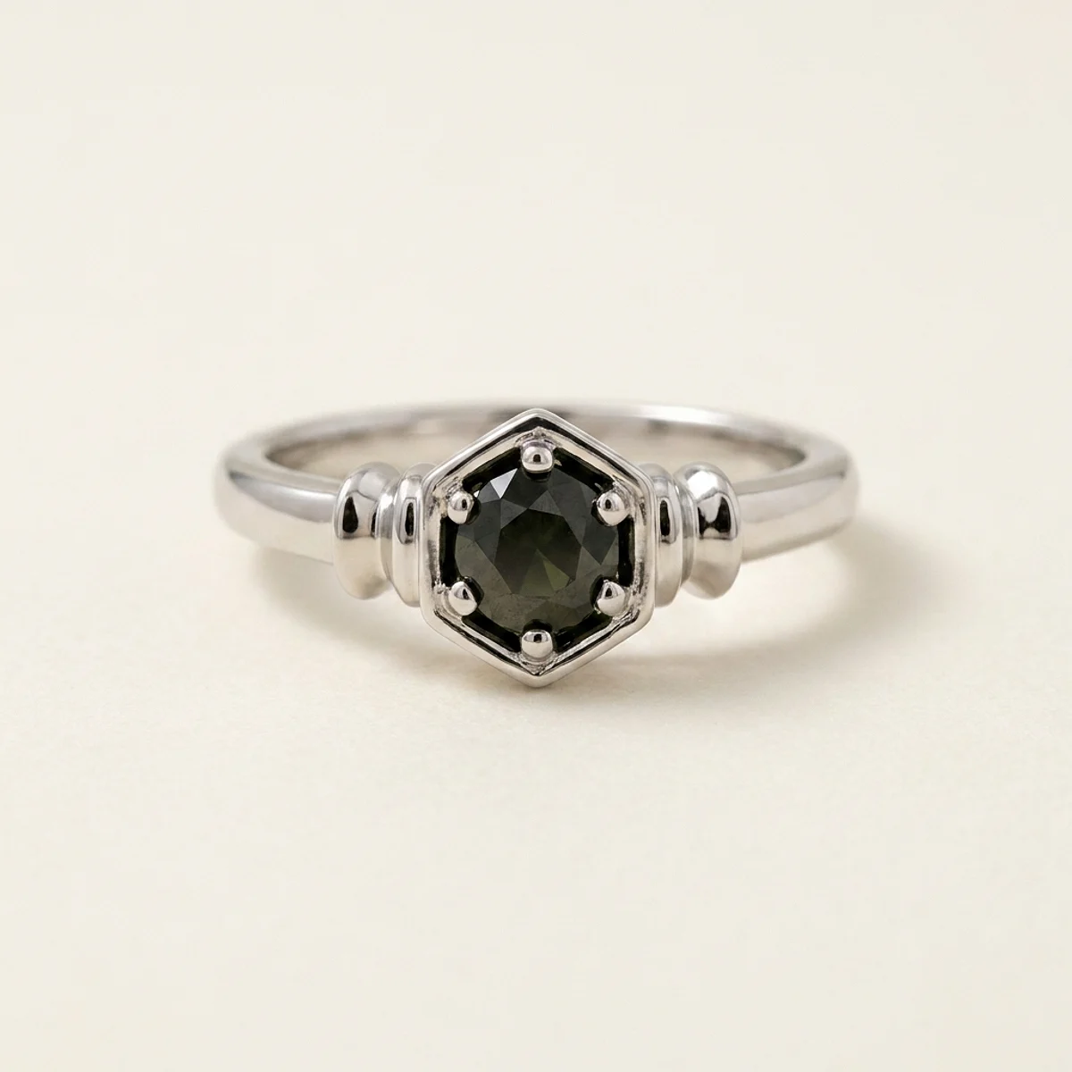 A .25ct green round diamond on a white gold ring, custom-designed by Eterneva to honor the remarkable Jacob.