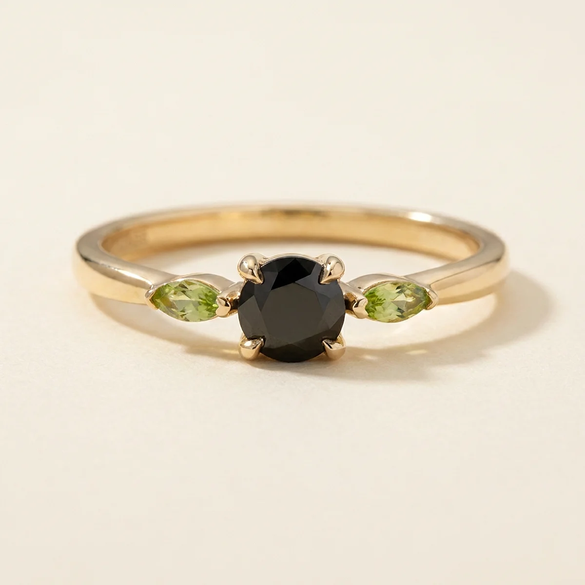 A .25ct black round diamond on a yellow gold ring, custom-designed by Eterneva to honor the remarkable Mandalay.