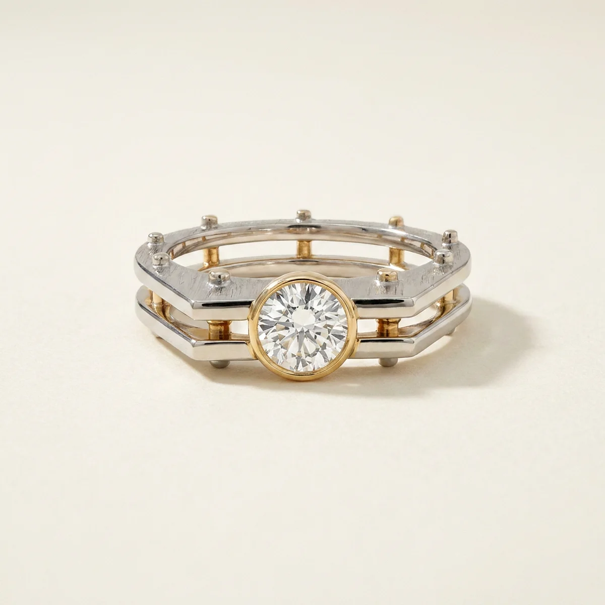 A .4ct colorless round diamond on a mixed metal ring, custom-designed by Eterneva to honor the remarkable Larry.