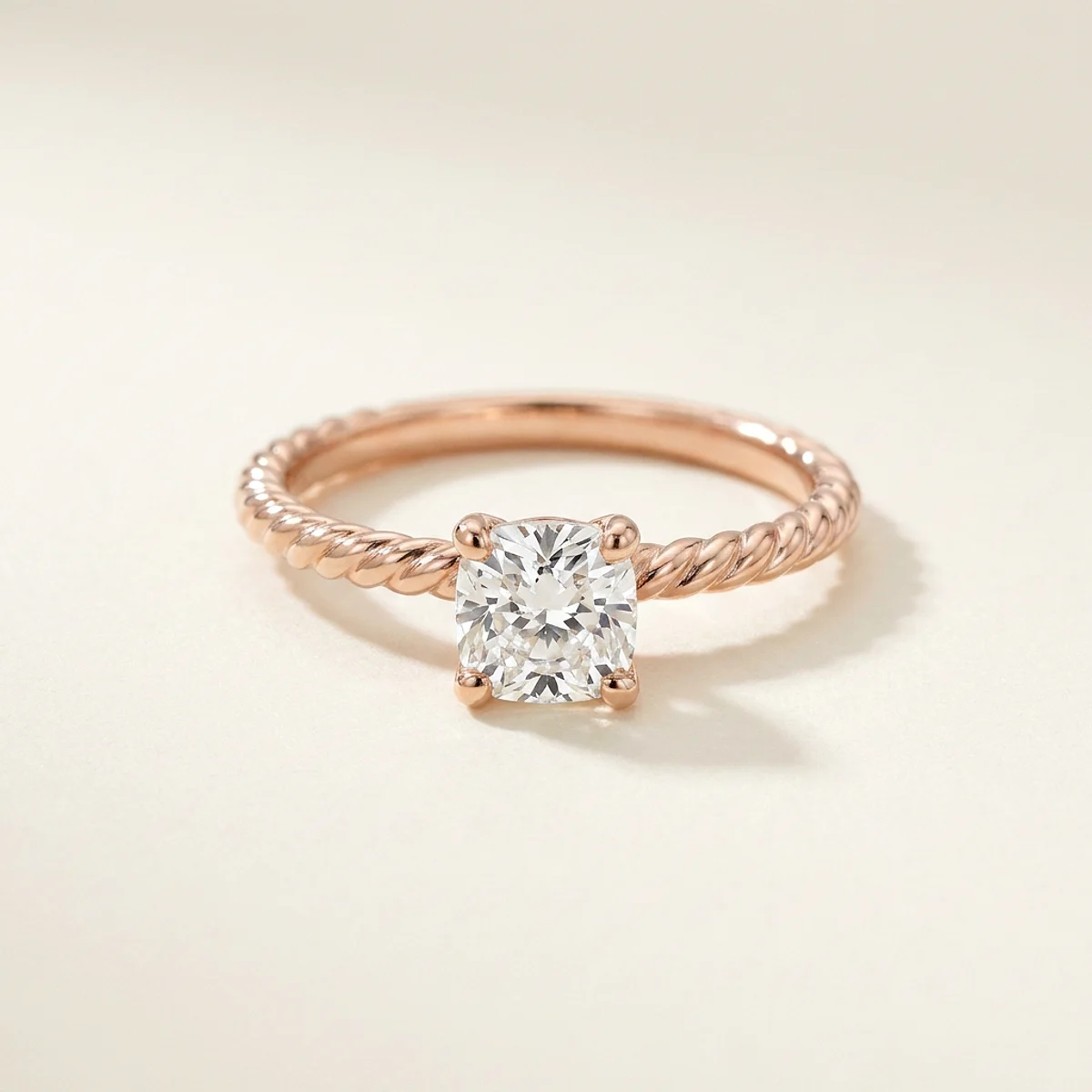 A .5ct colorless cushion diamond on a rose gold ring, custom-designed by Eterneva to honor the remarkable Wendy.