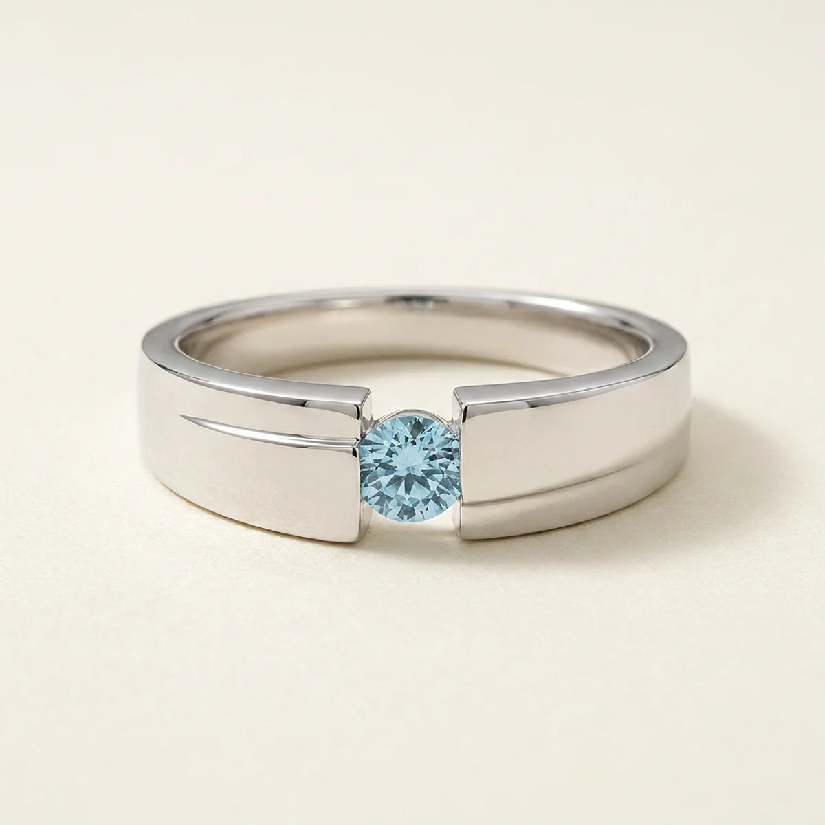 A .25ct blue round diamond on a white gold ring, custom-designed by Eterneva to honor the remarkable Mary.