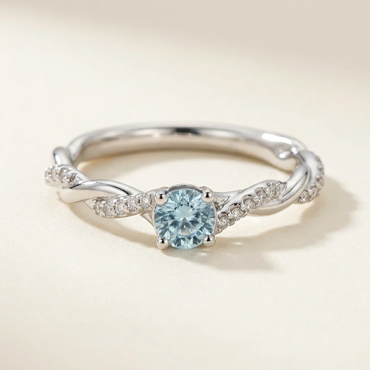 A .4ct blue round diamond on a white gold ring, custom-designed by Eterneva to honor the remarkable Gerald.