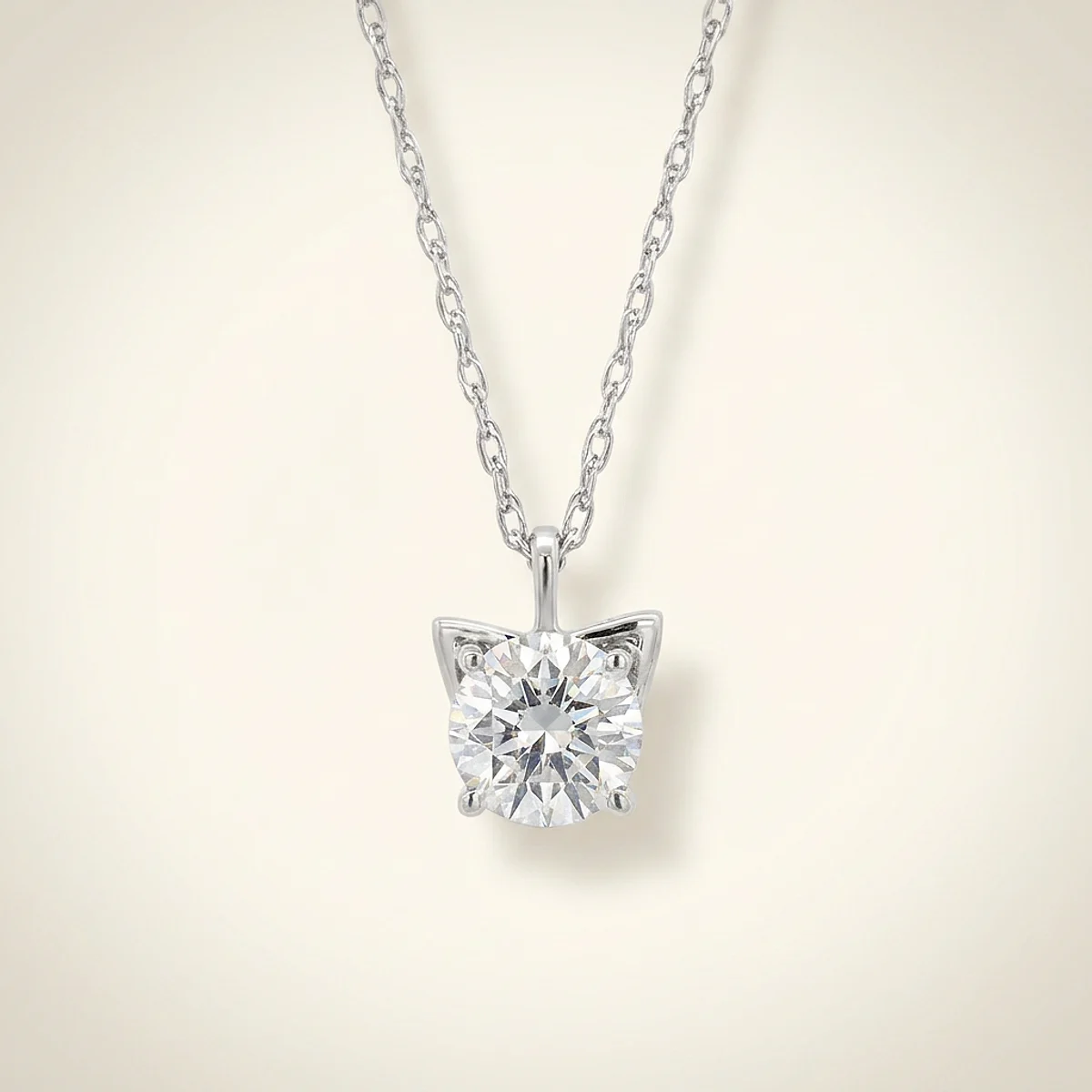 A .75ct colorless round diamond on a platinum necklace, custom-designed by Eterneva to honor the remarkable Luna.