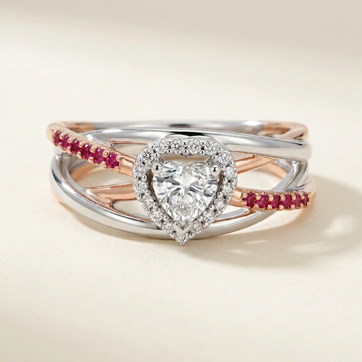 A .5ct colorless heart diamond on a mixed metal ring, custom-designed by Eterneva to honor the remarkable Zoe.
