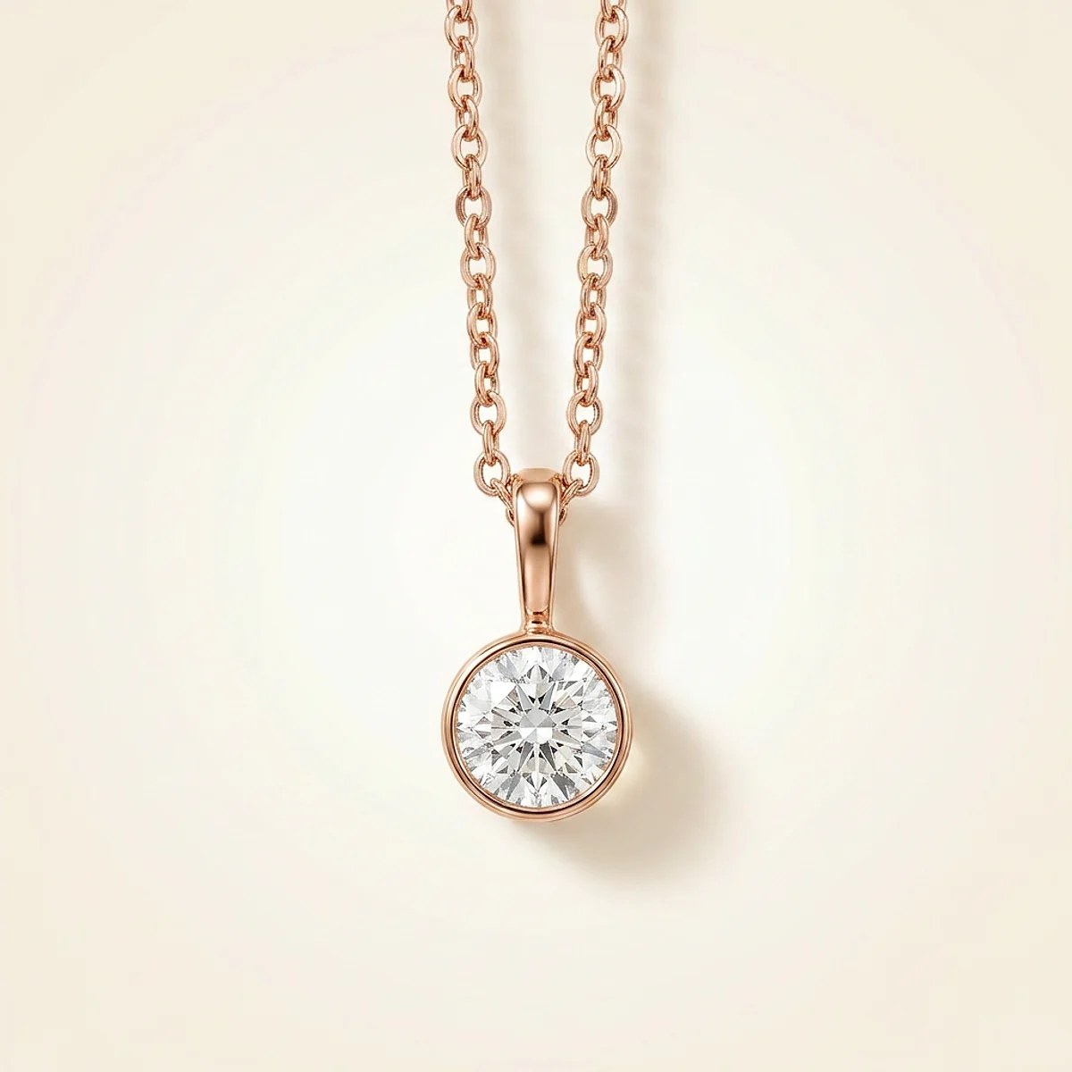 A .25ct colorless round diamond on a rose gold necklace, custom-designed by Eterneva to honor the remarkable Mary.