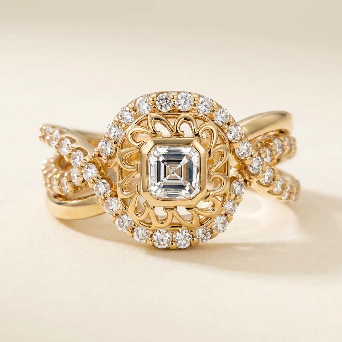 A .4ct colorless asscher diamond on a yellow gold ring, custom-designed by Eterneva to honor the remarkable Kevin.