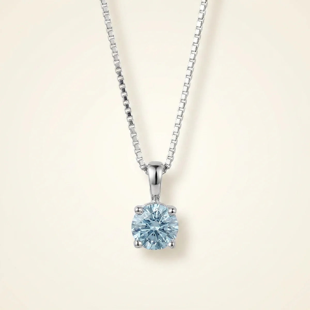 A .4ct blue round diamond on a white gold necklace, custom-designed by Eterneva to honor the remarkable Jason.