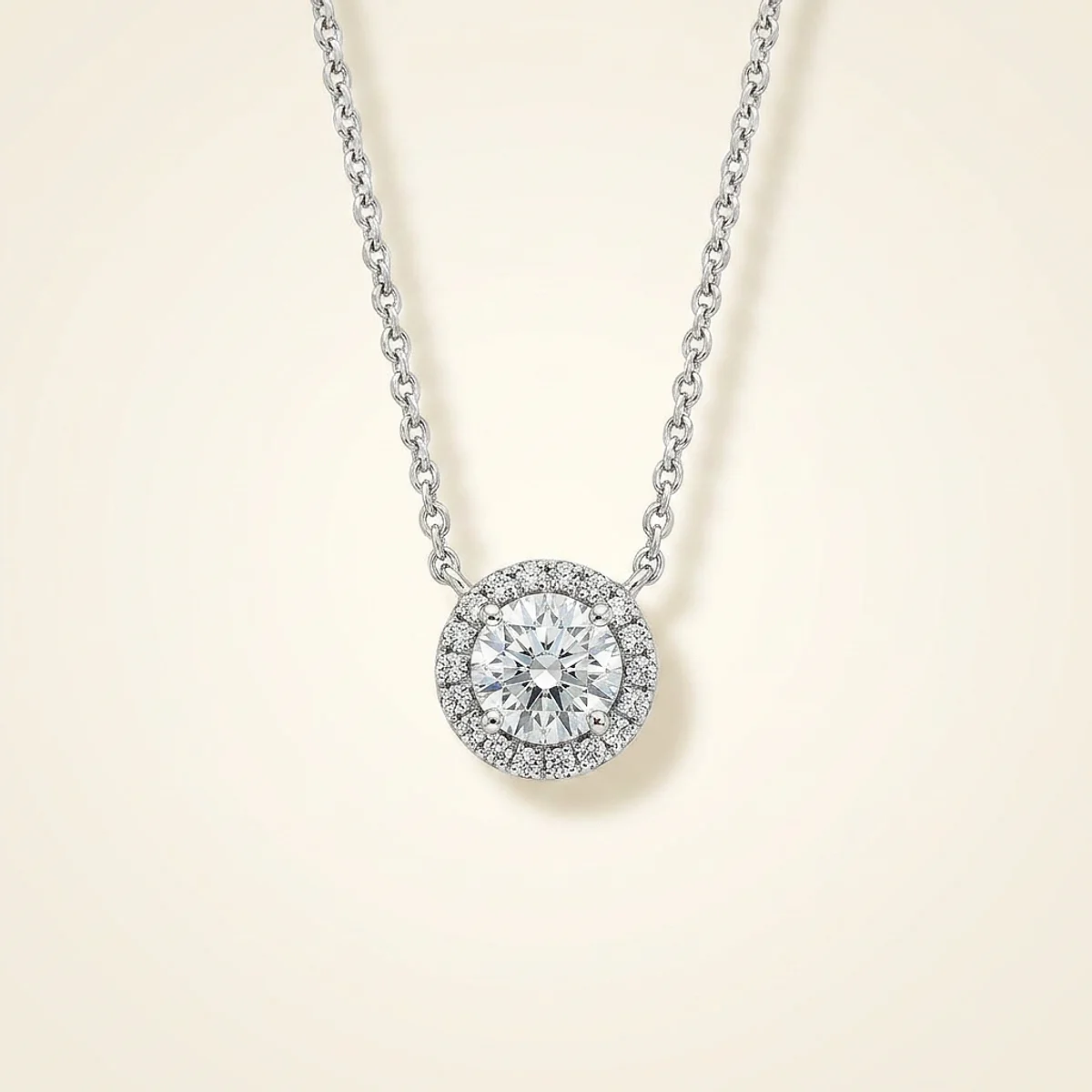A .5ct colorless round diamond on a white gold necklace, custom-designed by Eterneva to honor the remarkable Deborah.