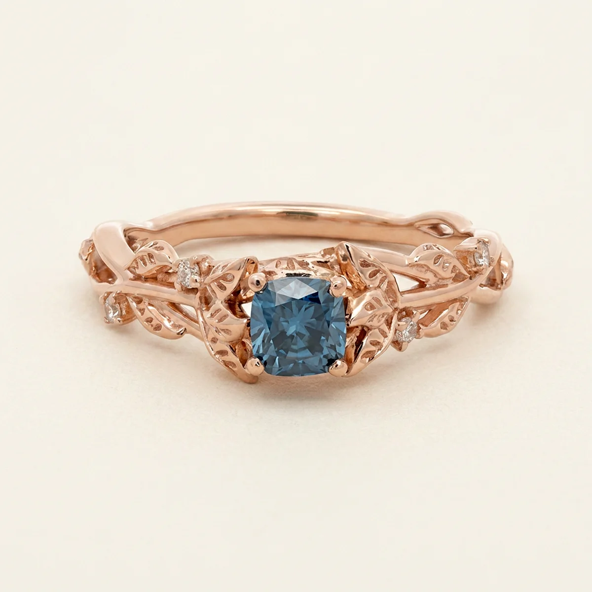 A .4ct blue cushion diamond on a rose gold ring, custom-designed by Eterneva to honor the remarkable Austin.