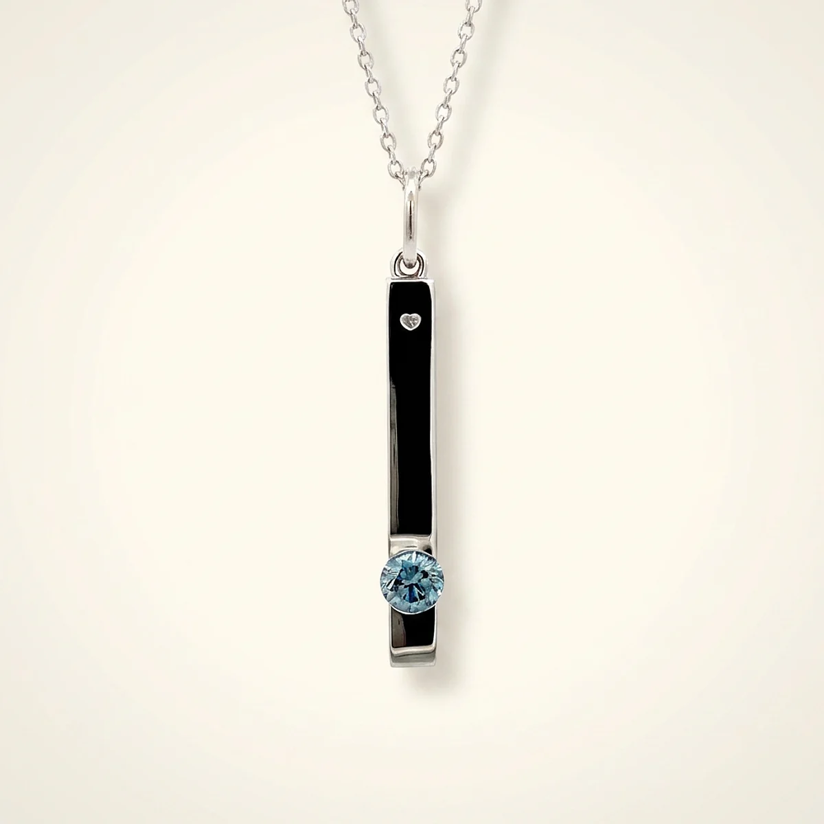 A .5ct blue round diamond on a platinum pendant, custom-designed by Eterneva to honor the remarkable Mary.