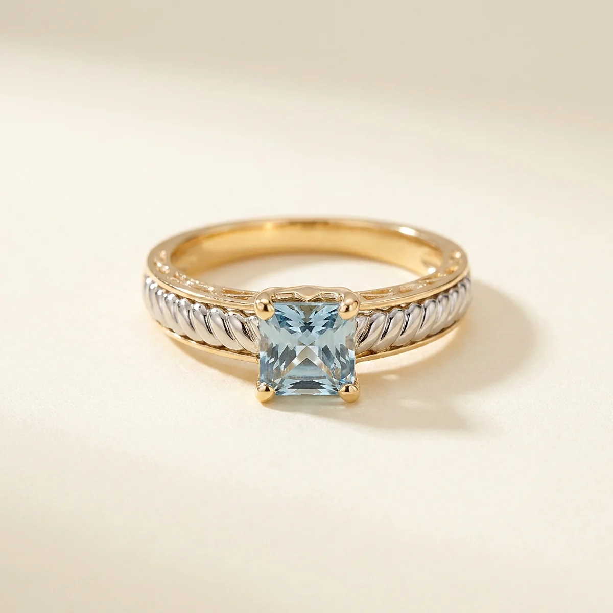 A 1ct blue square radiant diamond on a platinum ring, custom-designed by Eterneva to honor the remarkable Bandit.
