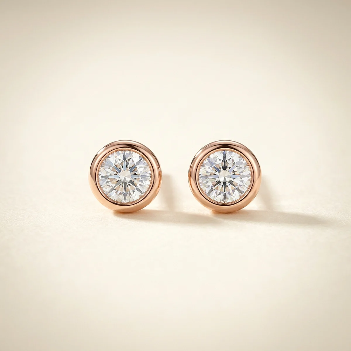 A .15ct blue round diamond on rose gold earrings, custom-designed by Eterneva to honor the remarkable Buttons.