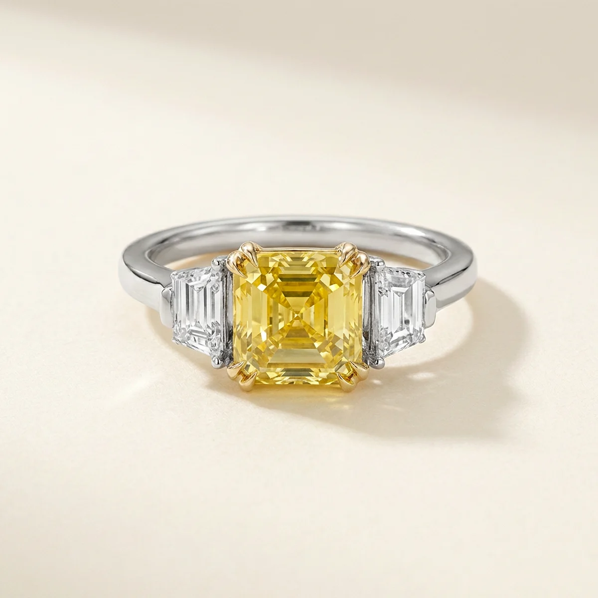 A 1.5ct yellow asscher diamond on a mixed metal ring, custom-designed by Eterneva to honor the remarkable Dave.