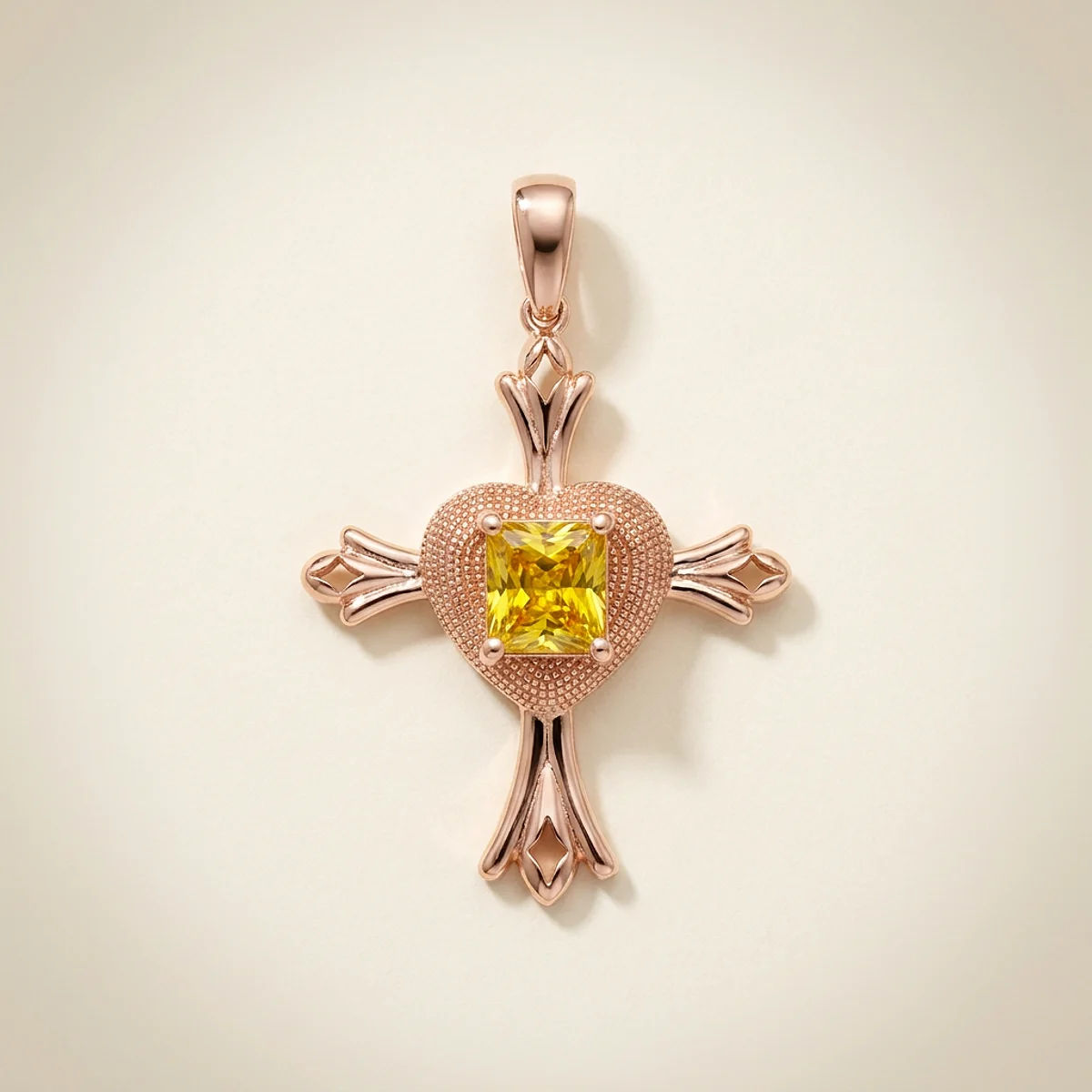 A 1.5ct yellow radiant diamond on a rose gold necklace, custom-designed by Eterneva to honor the remarkable Lindawn.