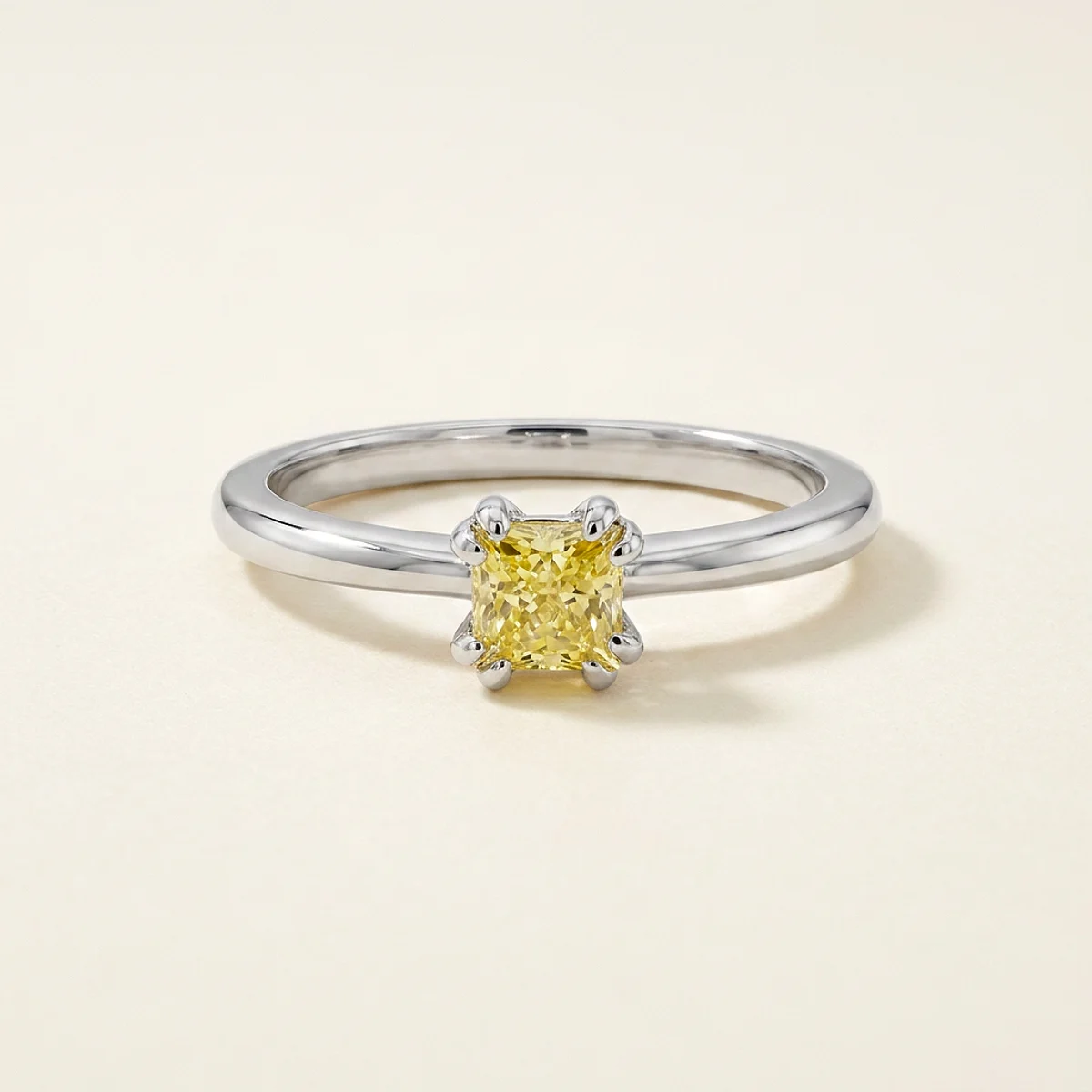 A .25ct yellow princess diamond on a white gold ring, custom-designed by Eterneva to honor the remarkable Camden.