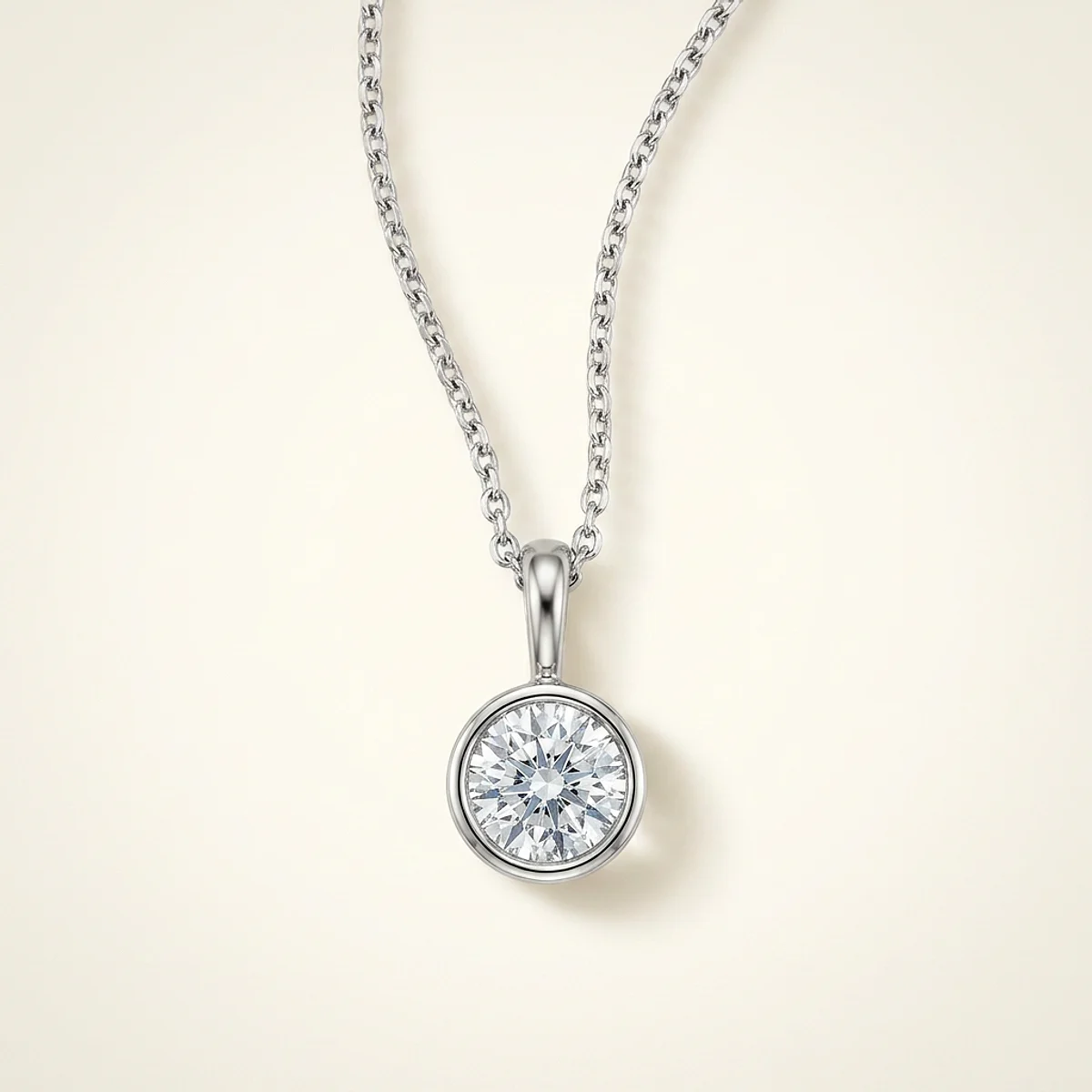 A .5ct blue round diamond on a white gold necklace, custom-designed by Eterneva to honor the remarkable Georgann.