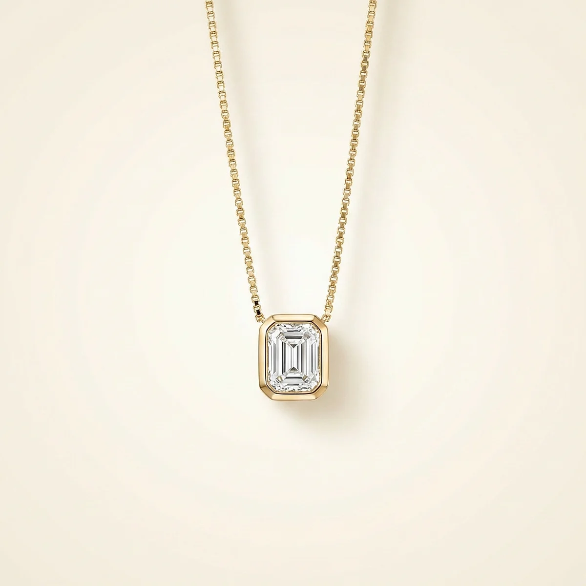 A .15ct colorless emerald diamond on a yellow gold necklace, custom-designed by Eterneva to honor the remarkable Laura.