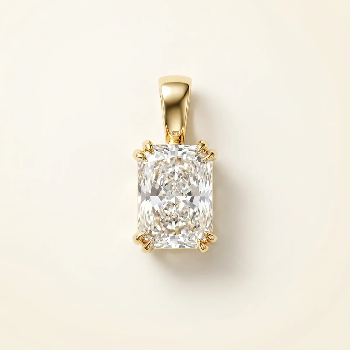 A .75ct colorless radiant diamond on a yellow gold pendant, custom-designed by Eterneva to honor the remarkable Linda.