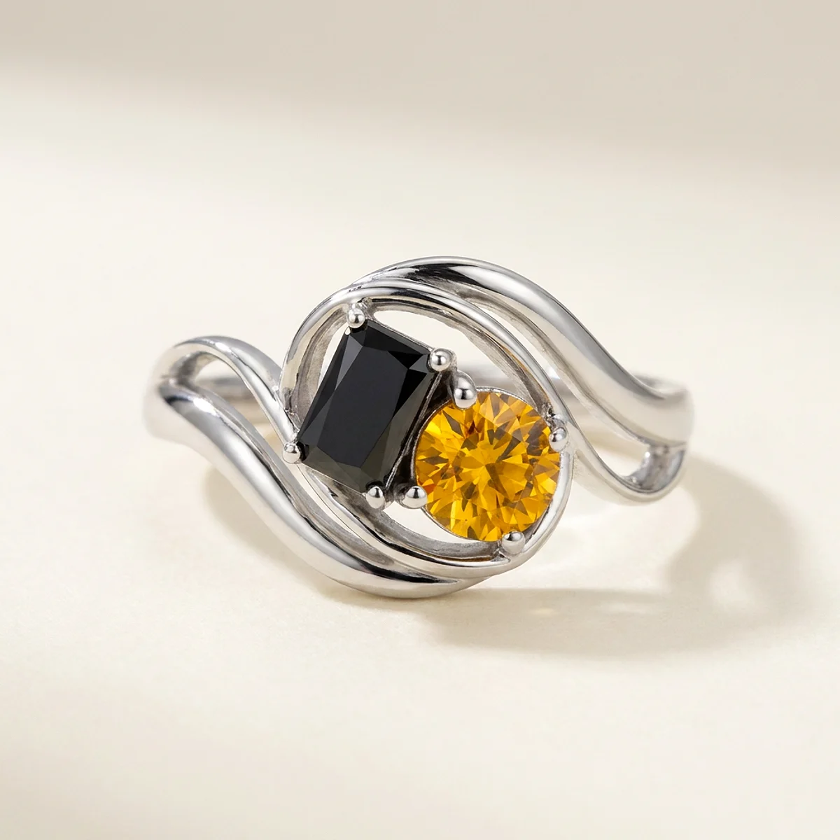 A .5ct black rectangular radiant diamond on a white gold ring, custom-designed by Eterneva to honor the remarkable Reese.