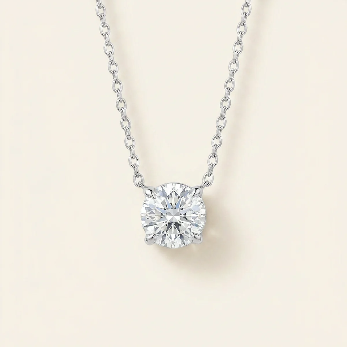 A .5ct colorless round diamond on a white gold necklace, custom-designed by Eterneva to honor the remarkable Molly.