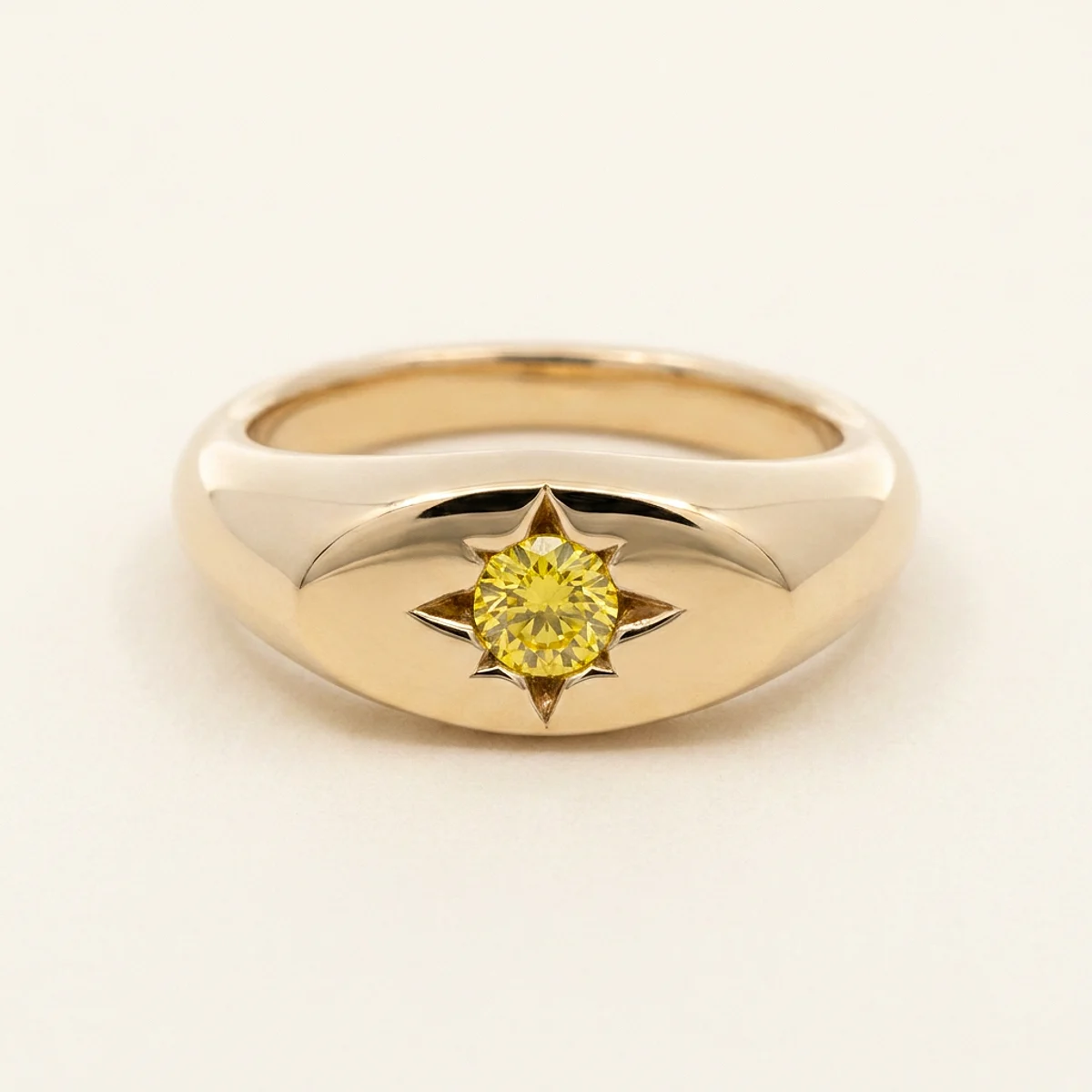 A .25ct yellow round diamond on a yellow gold ring, custom-designed by Eterneva to honor the remarkable Rico.