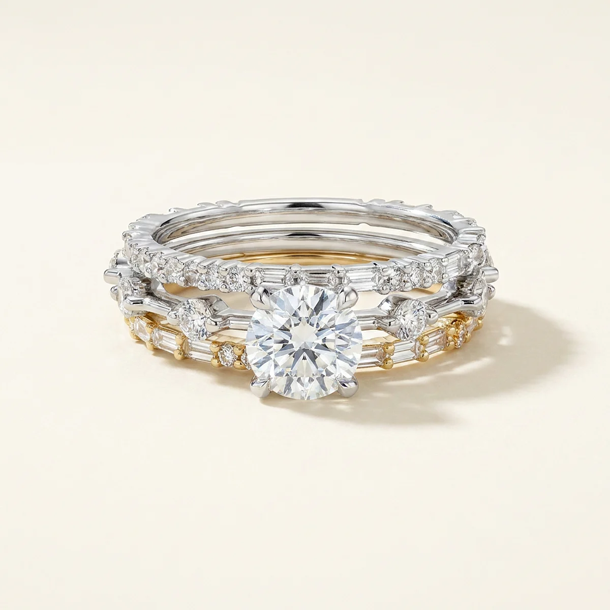 A .5ct colorless round diamond on a mixed metal ring, custom-designed by Eterneva to honor the remarkable Sienna.