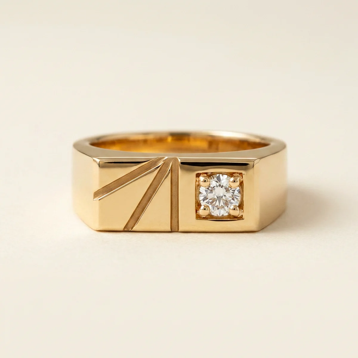 A .4ct colorless round diamond on a yellow gold ring, custom-designed by Eterneva to honor the remarkable Renita.