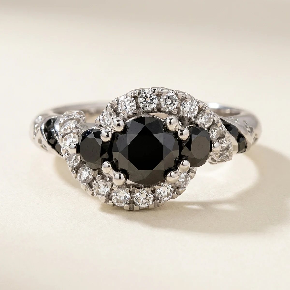 A .5ct black round diamond on a platinum ring, custom-designed by Eterneva to honor the remarkable Buster.