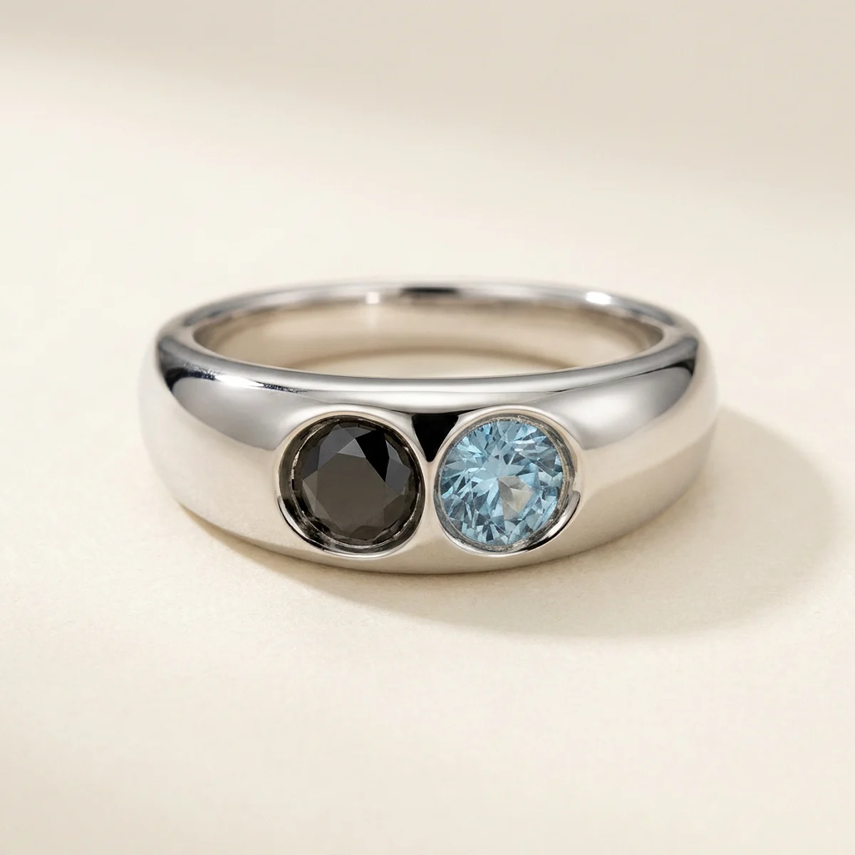 A .25ct blue round diamond on a platinum ring, custom-designed by Eterneva to honor the remarkable Mac.