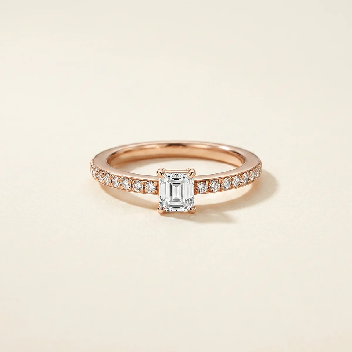 A .15ct colorless emerald diamond on a rose gold ring, custom-designed by Eterneva to honor the remarkable Bradley.