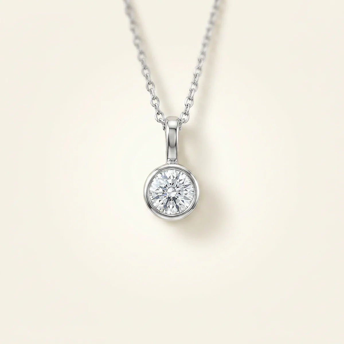 A .5ct colorless round diamond on a white gold pendant, custom-designed by Eterneva to honor the remarkable Collette.