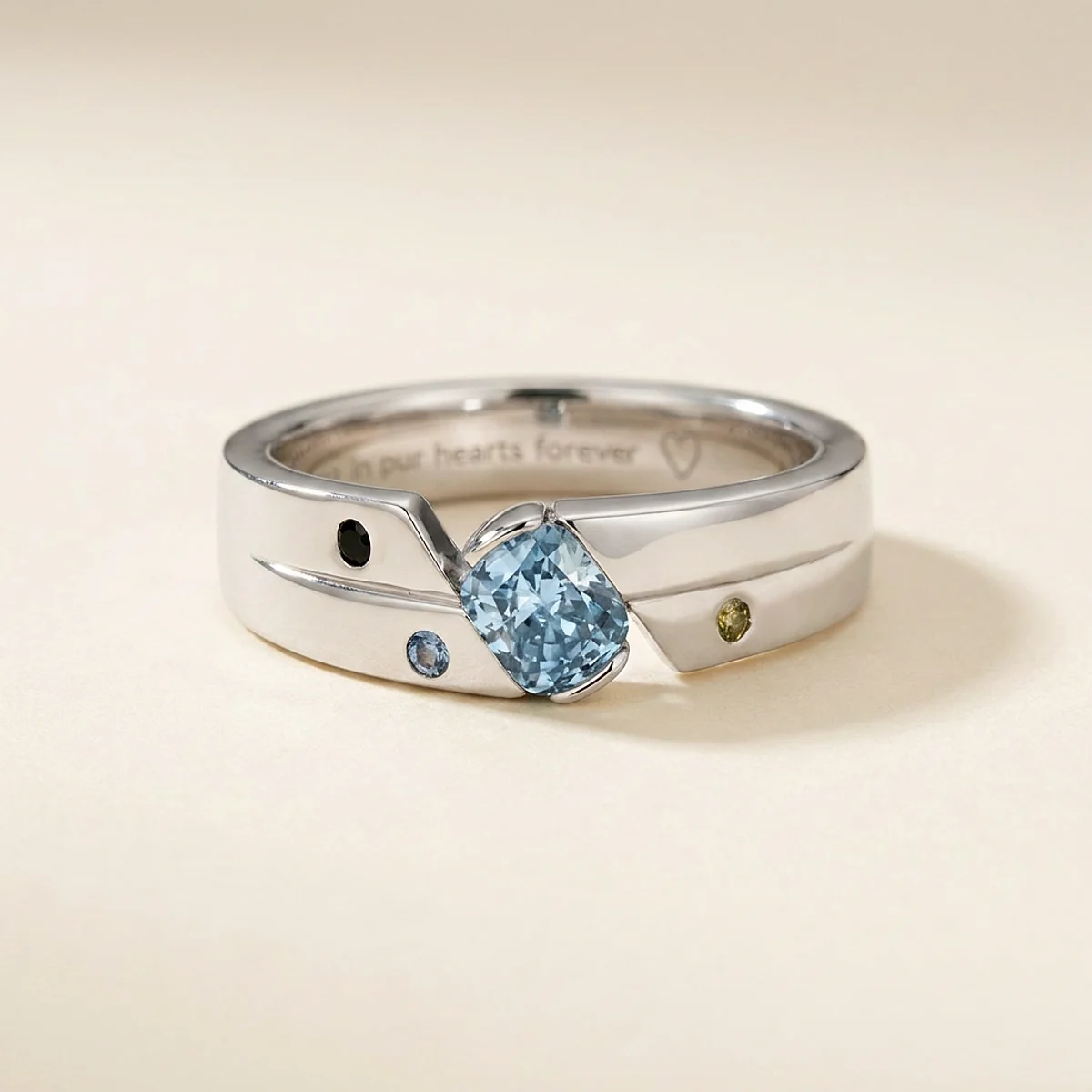 A .5ct blue cushion diamond on a white gold ring, custom-designed by Eterneva to honor the remarkable Klaus.