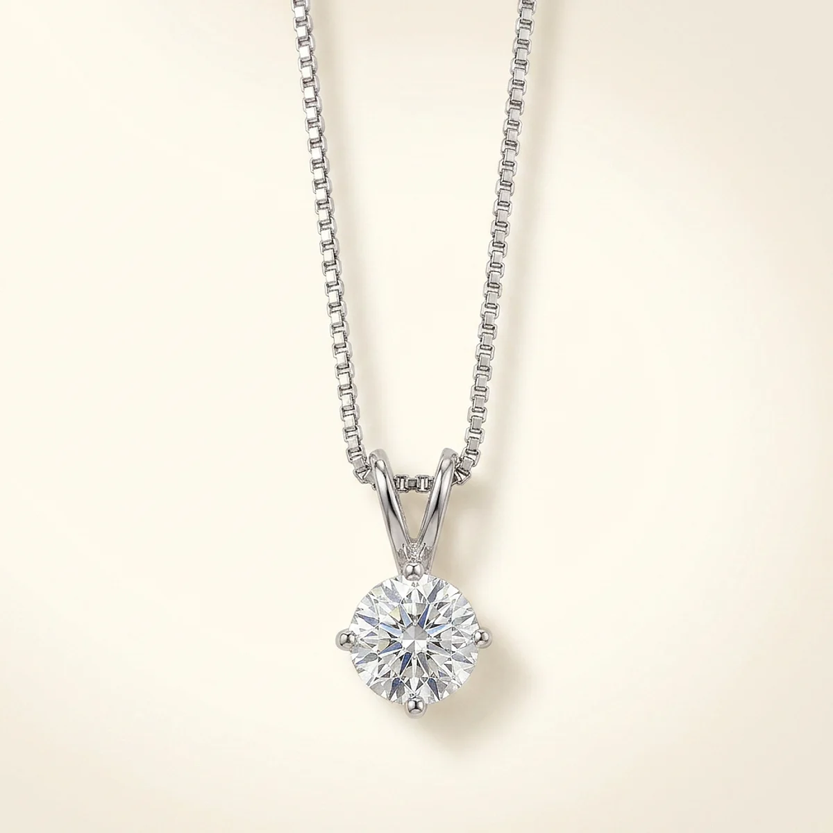 A .5ct colorless round diamond on a white gold necklace, custom-designed by Eterneva to honor the remarkable Kaia.