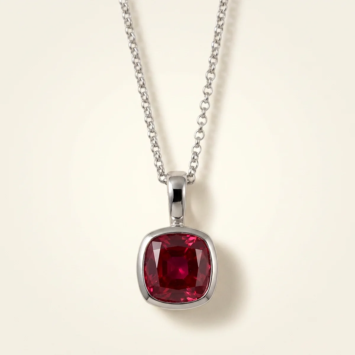 A 1.5ct pink cushion diamond on a platinum necklace, custom-designed by Eterneva to honor the remarkable Priscilla.