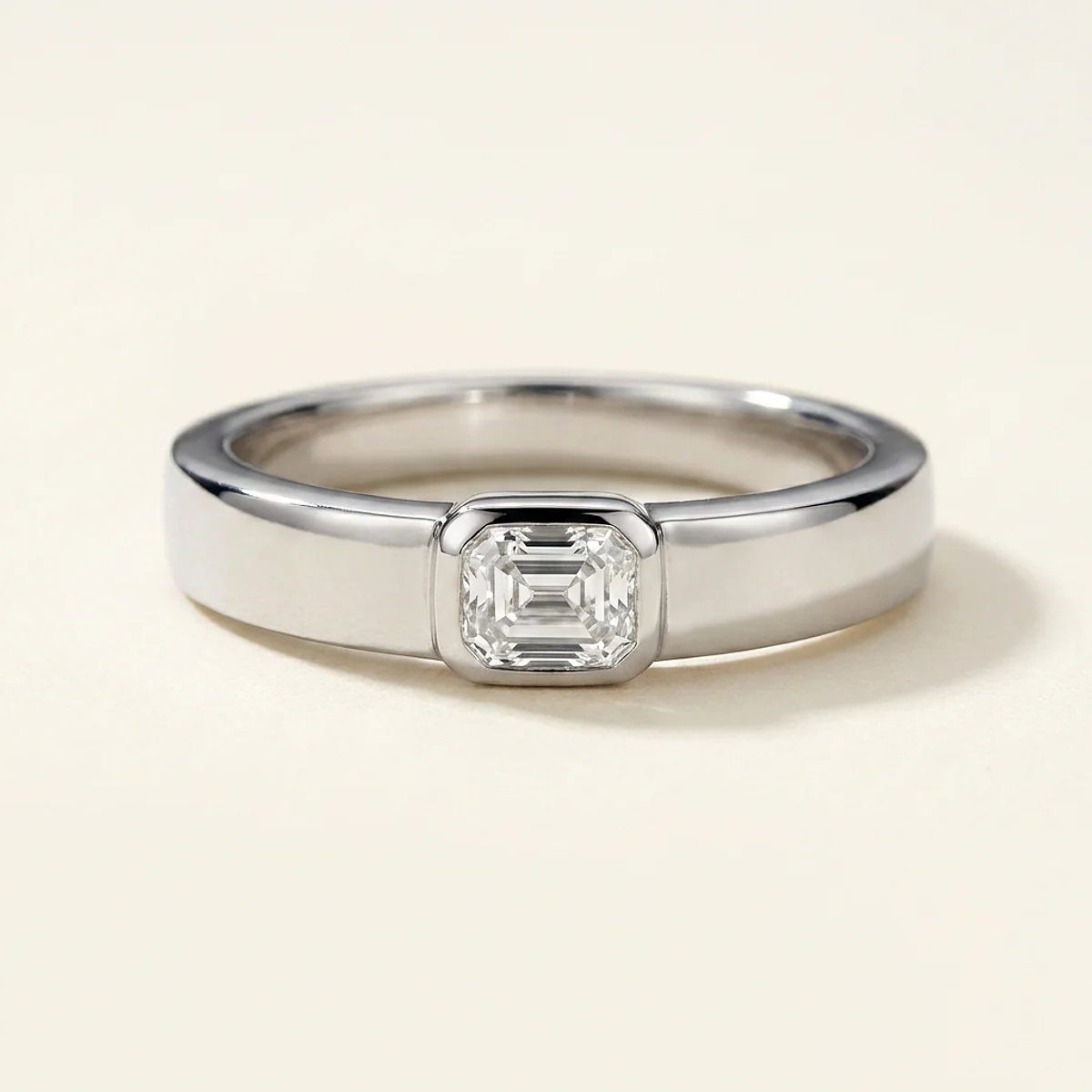 A .4ct colorless emerald diamond on a platinum ring, custom-designed by Eterneva to honor the remarkable Neal.