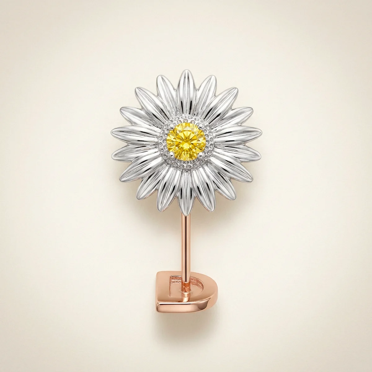 A .5ct yellow round diamond on a mixed metal other, custom-designed by Eterneva to honor the remarkable Dillo.
