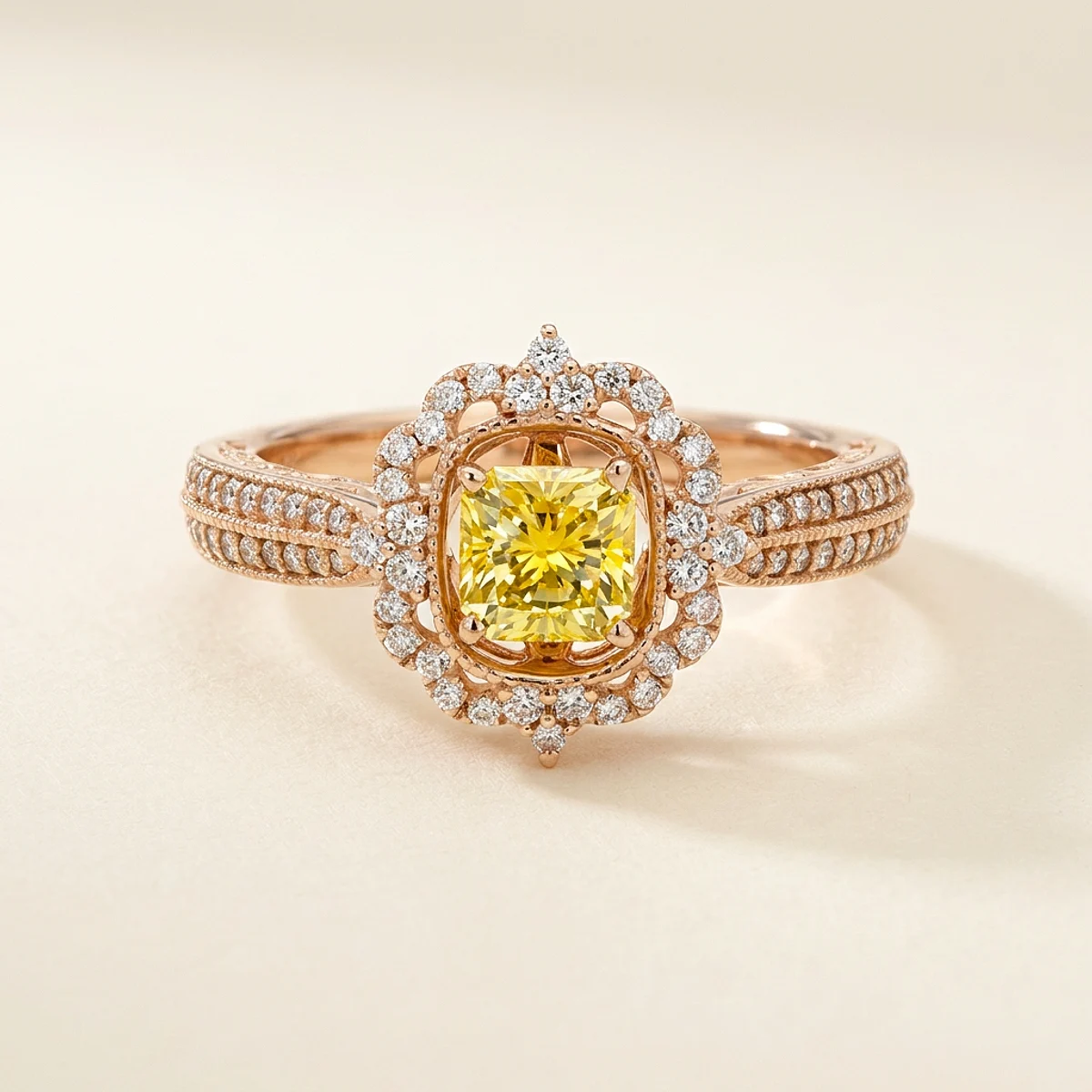 A .75ct yellow square radiant diamond on a yellow gold ring, custom-designed by Eterneva to honor the remarkable Jaylen.