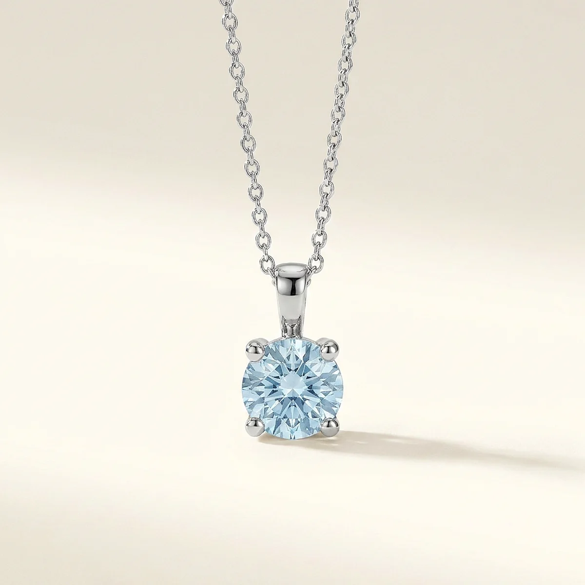 A .5ct blue round diamond on a white gold necklace, custom-designed by Eterneva to honor the remarkable Patricia.