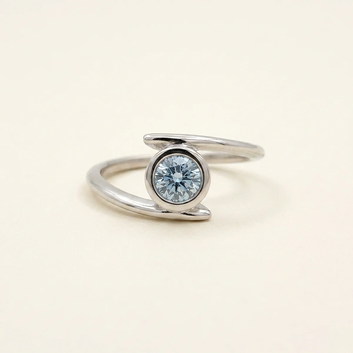 A .5ct blue round diamond on a white gold ring, custom-designed by Eterneva to honor the remarkable Ella.
