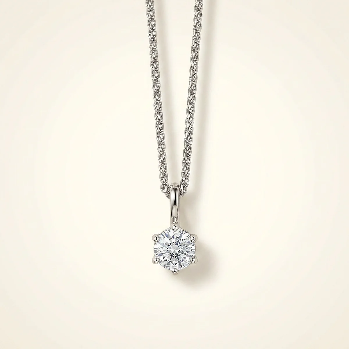 A .5ct colorless round diamond on a platinum necklace, custom-designed by Eterneva to honor the remarkable Carol.