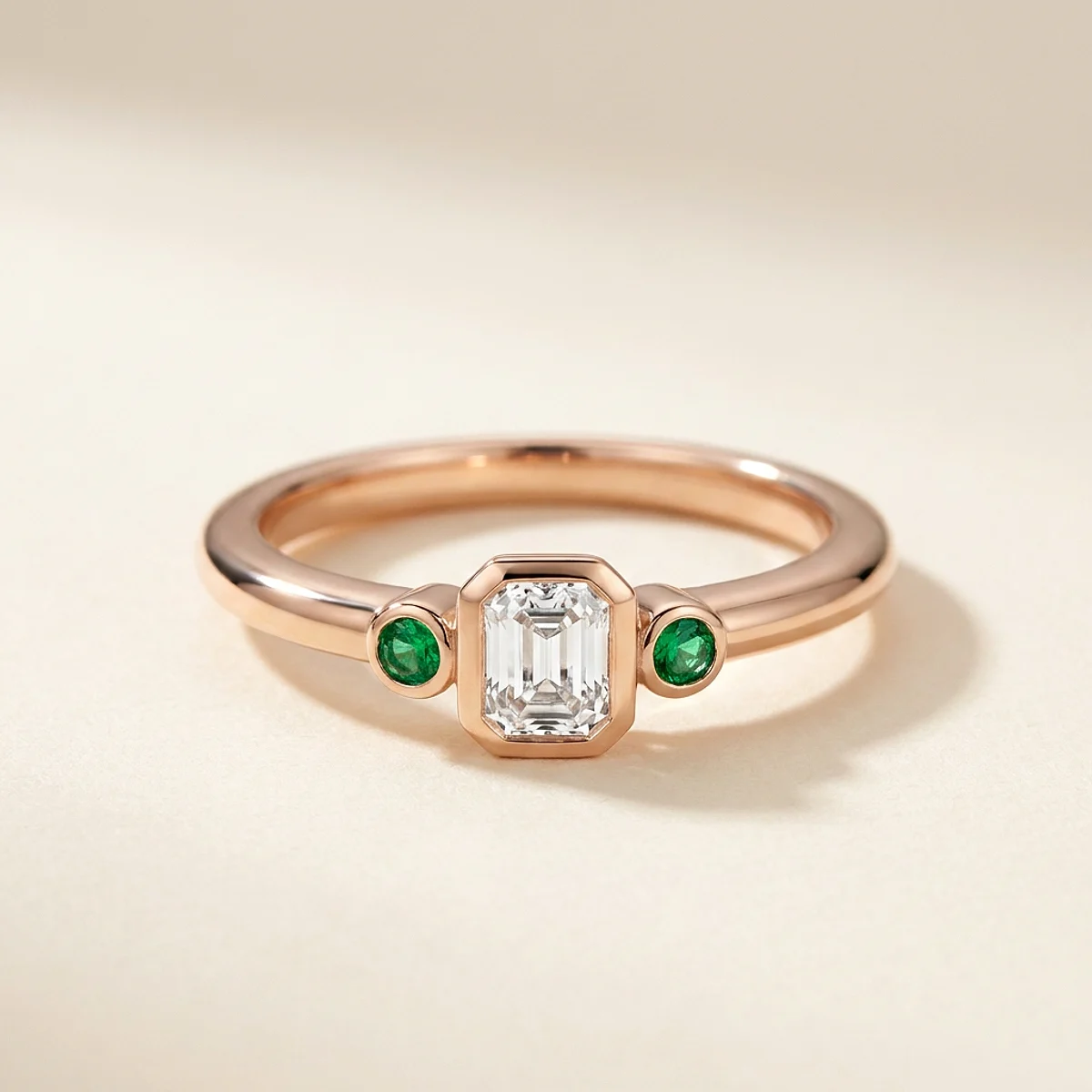 A .25ct colorless emerald diamond on a rose gold ring, custom-designed by Eterneva to honor the remarkable Arnie.