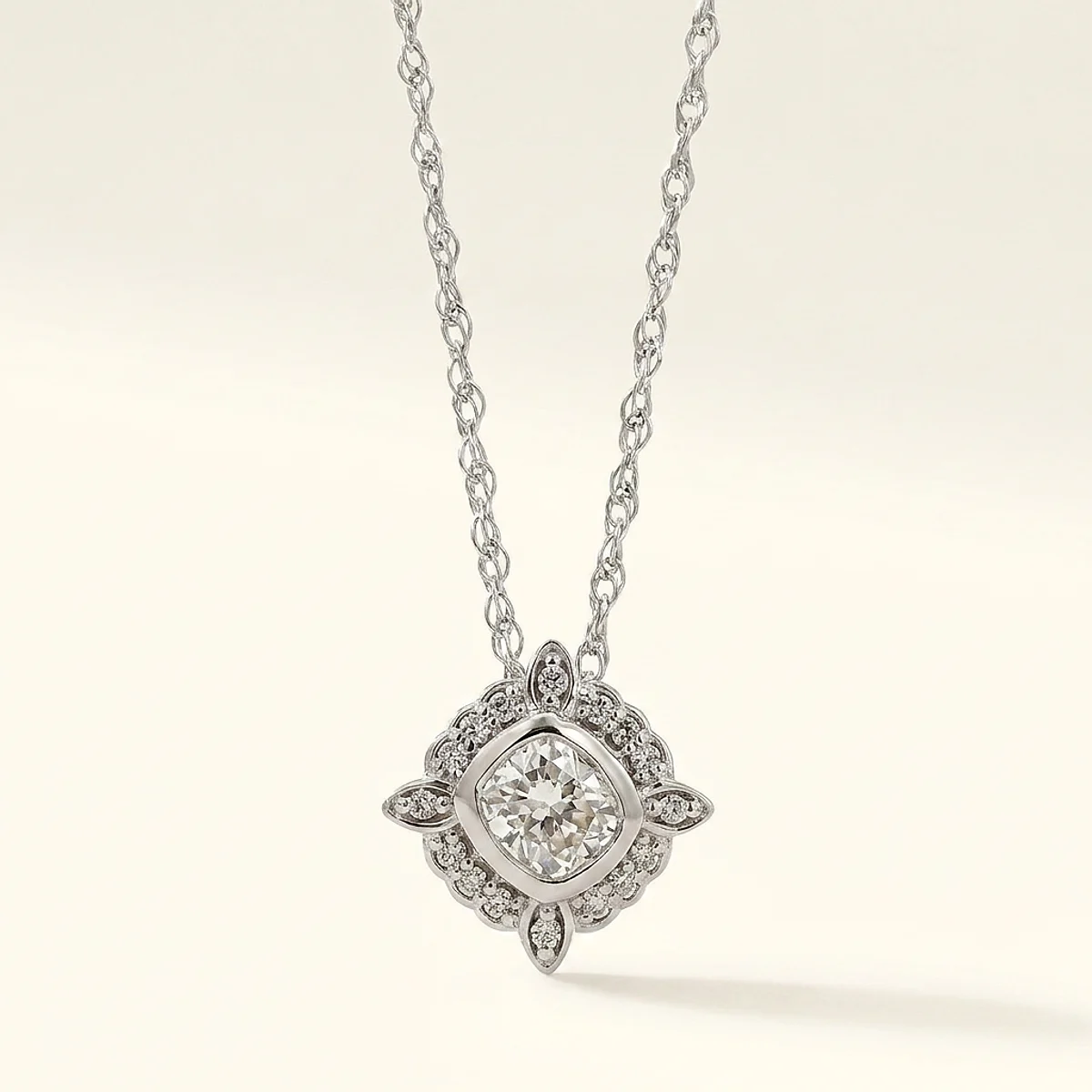 A .5ct colorless cushion diamond on a white gold necklace, custom-designed by Eterneva to honor the remarkable Frank.