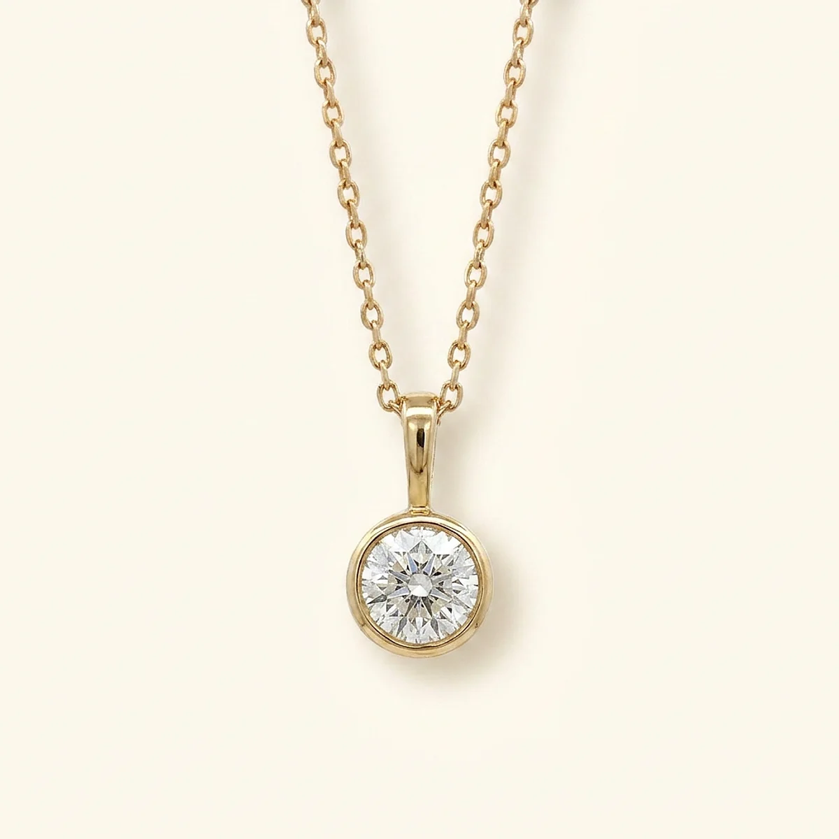 A .5ct colorless round diamond on a yellow gold necklace, custom-designed by Eterneva to honor the remarkable Melanie.